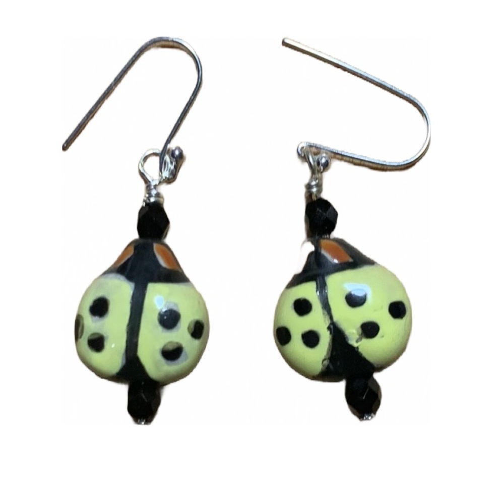 Ladybug Porcelain/Jasper/Onyx earrings